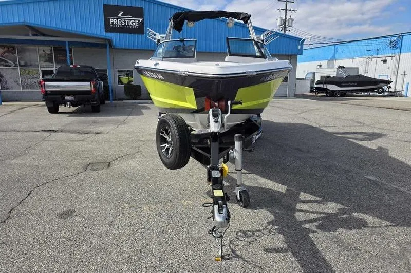 Slide: The Image of 2017 MasterCraft XT23 boat on trailer at dealership, front view. - 8