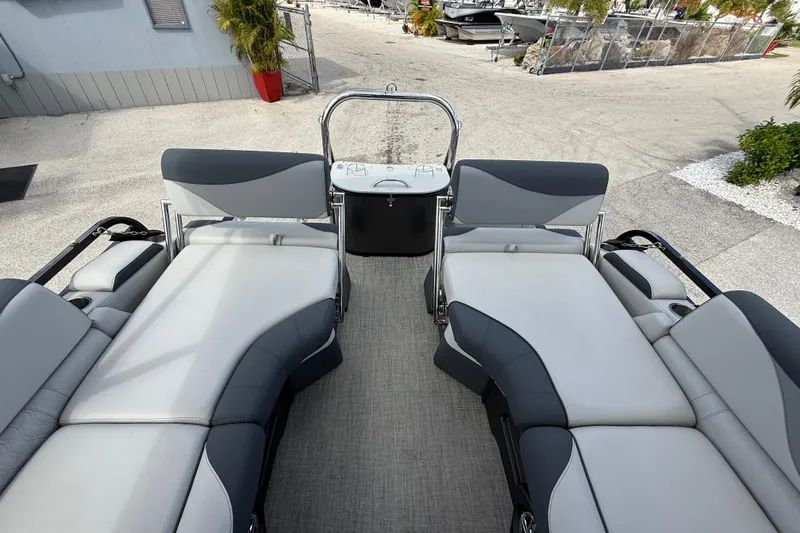 Slide: The Image of 2025 Avalon 2385 LSZ Quad Lounger interior with sleek gray seating and modern design. - 18