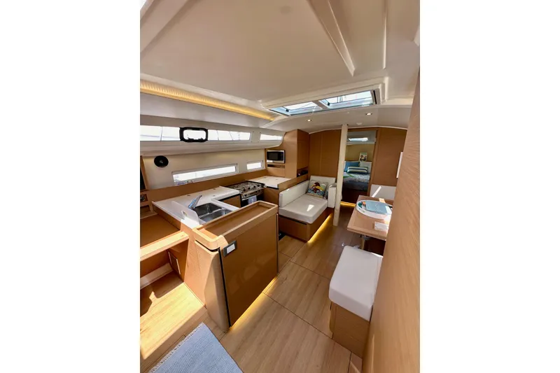 Slide: The Image of Interior of 2024 Jeanneau Sun Odyssey 410 sailboat, featuring modern design and spacious layout. - 89