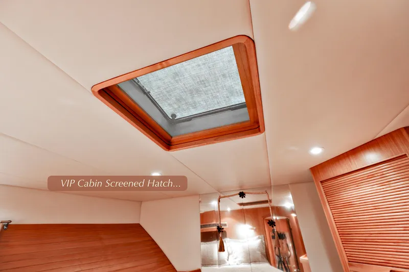 Slide: The Image of VIP cabin with screened hatch on 2004 McKinna 57 Pilothouse yacht interior. - 38