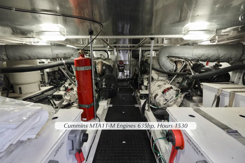 Slide: The Image of Engine room of 2004 McKinna 57 Pilothouse with Cummins MTA11-M engines, 635hp, 1530 hours. - 47
