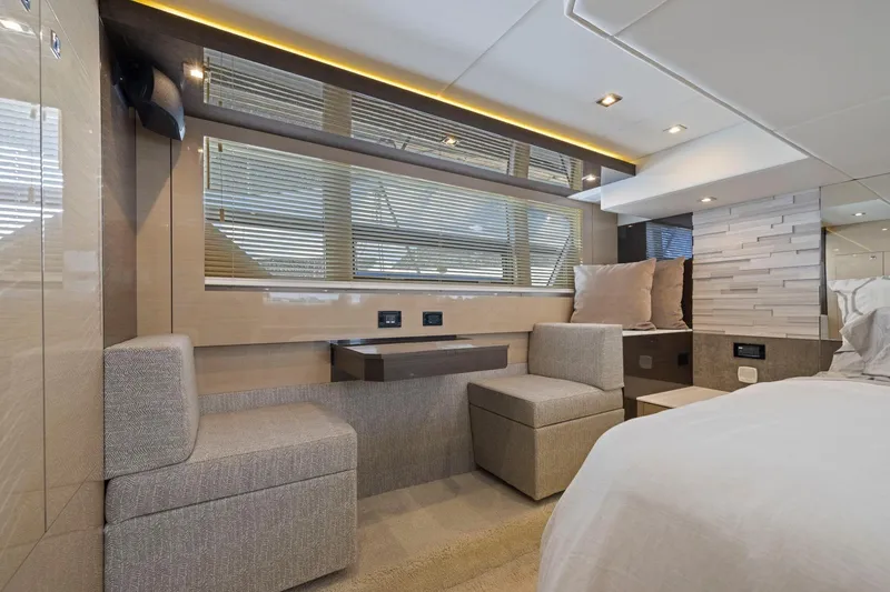 Slide: The Image of Luxurious interior of 2019 Cruisers Yachts 54 Cantius with modern seating and elegant design. - 62