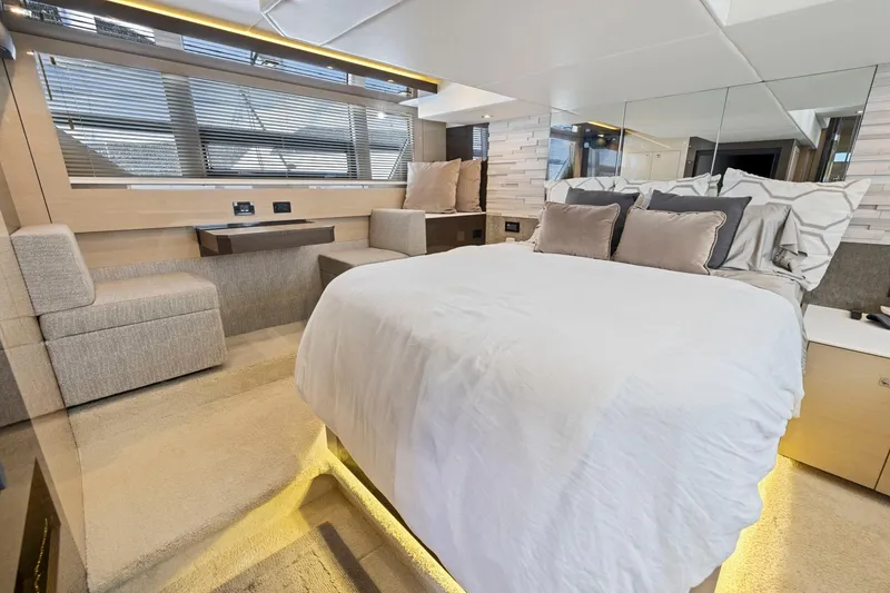 Slide: The Image of Luxurious bedroom interior of 2019 Cruisers Yachts 54 Cantius with modern design and elegant furnishings. - 60