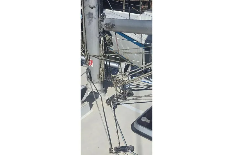 Slide: The Image of Close-up of rigging on a 1978 Tartan T34c sailboat mast. - 19