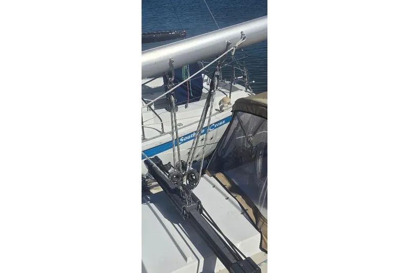 Slide: The Image of 1978 Tartan T34c sailboat deck with rigging and winch system. - 21