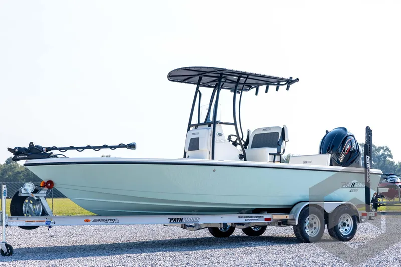 The Image of 2026 Pathfinder 2200 TRS boat on trailer, featuring sleek design and modern equipment. - 1