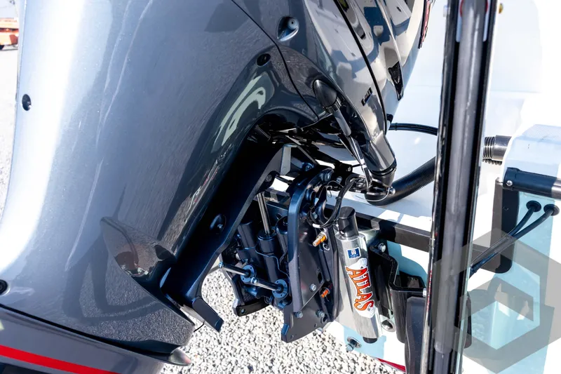 Slide: The Image of Close-up of 2026 Pathfinder 2200 TRS boat engine and hydraulic system. - 23