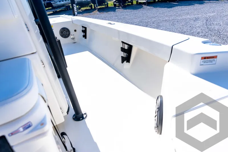 Slide: The Image of 2026 Pathfinder 2200 TRS boat interior, featuring sleek white design and modern amenities. - 51