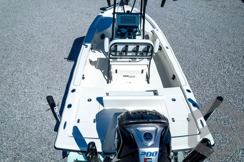Slide: The Image of 2026 Pathfinder 2200 TRS boat with Yamaha 200 engine, viewed from above. - 86