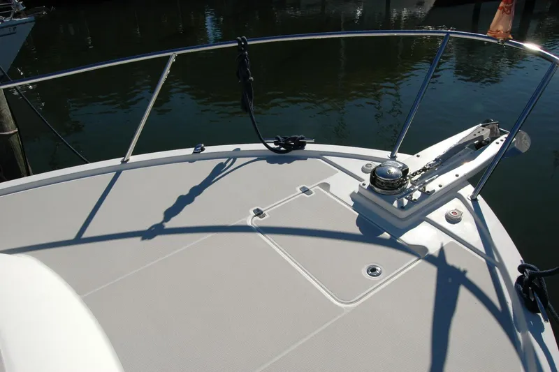 Slide: The Image of 2015 Back Cove 37 boat deck with railing and anchor system. - 24