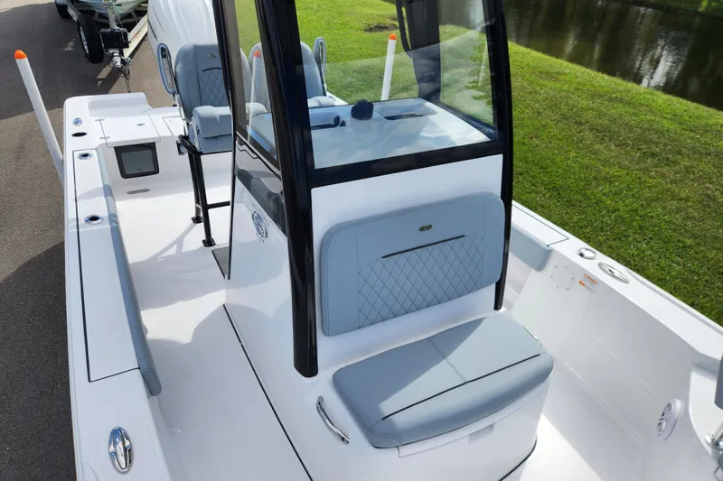 Slide: The Image of 2026 Sportsman Masters 247 Bay Boat with sleek seating and modern design. - 19