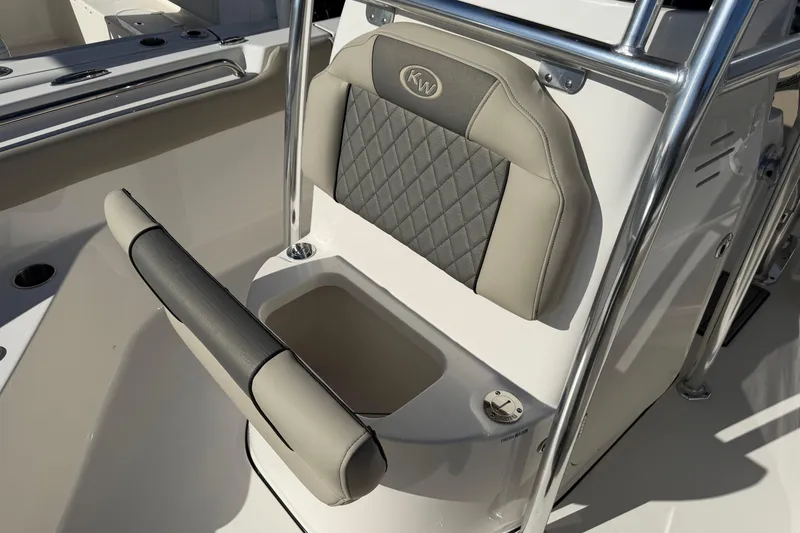 Slide: The Image of 2026 Key West 203 FS boat seat with storage compartment and stainless steel frame. - 21