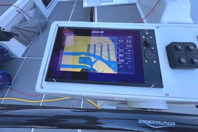 Slide: The Image of Navigation system on Neo 43 Romo 2024 yacht, displaying nautical map and controls. - 21
