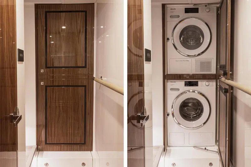 Slide: The Image of Laundry area with washer and dryer in 2026 Riviera 72 Sports Motor Yacht Series II. - 26