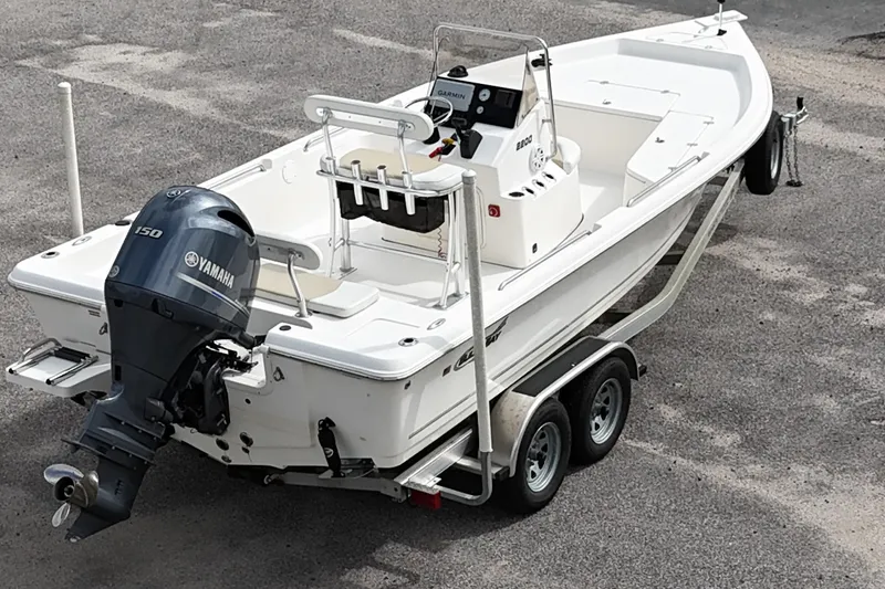 Slide: The Image of 2023 Bulls Bay 2200 boat with Yamaha engine on a trailer. - 10