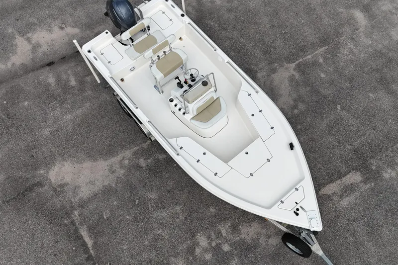 Slide: The Image of 2023 Bulls Bay 2200 boat, aerial view, showcasing spacious deck and seating arrangement. - 12