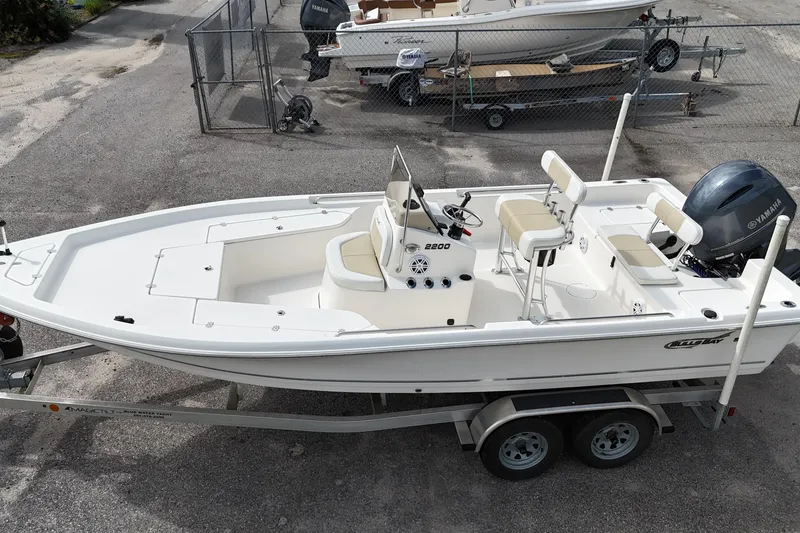 Slide: The Image of 2023 Bulls Bay 2200 boat on trailer, featuring Yamaha outboard motor. - 8