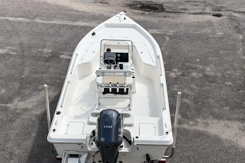 Slide: The Image of 2023 Bulls Bay 2200 boat with Yamaha 150 engine, viewed from above. - 9