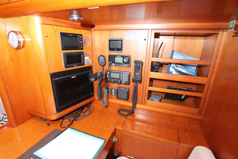 Slide: The Image of Navigation equipment on 2004 Nautor Swan 62 yacht, featuring radios and control panels. - 41