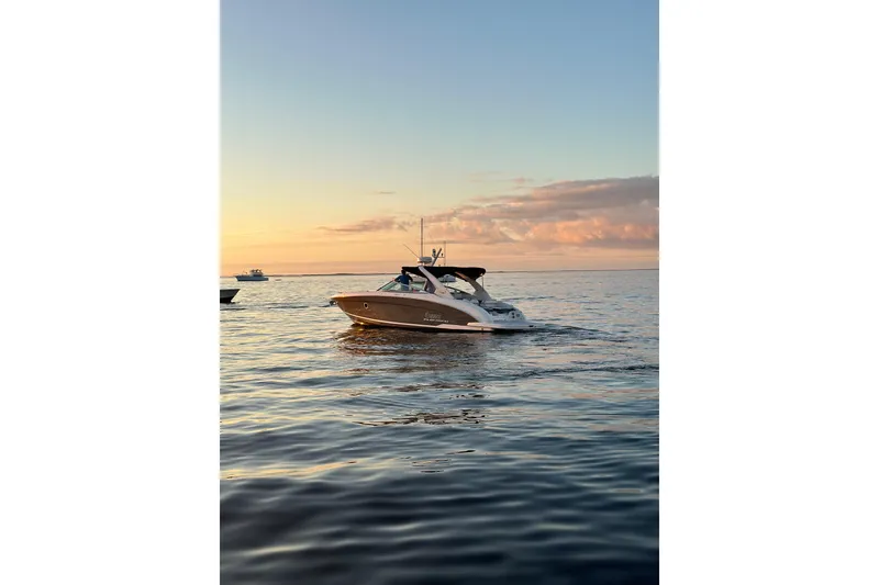 Slide: The Image of 2017 Regal 3200 Bowrider cruising at sunset on calm waters. - 81