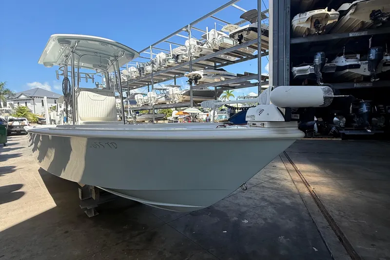 Slide: The Image of 2022 Dorado 25 Flat Deck boat in marina storage, sunny day. - 10