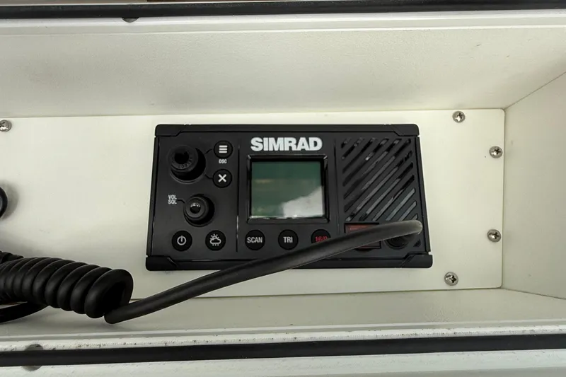 Slide: The Image of Simrad marine radio installed on 2022 Dorado 25 Flat Deck boat. - 45