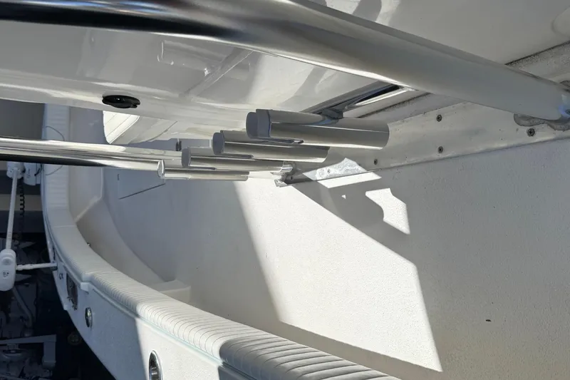 Slide: The Image of 2022 Dorado 25 Flat Deck boat with stainless steel rod holders. - 65