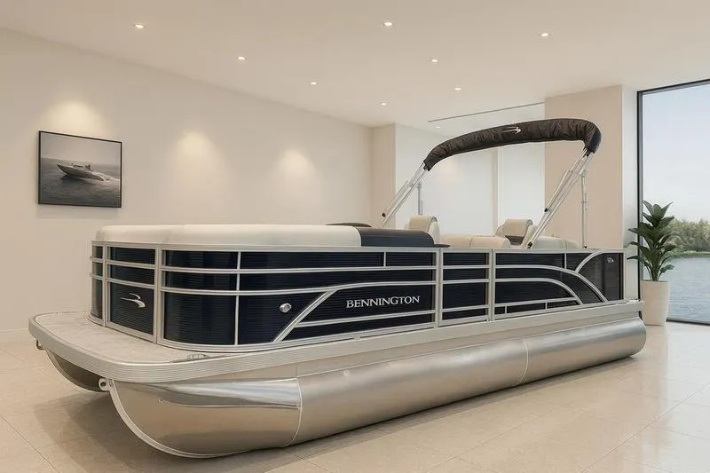 The Image of 2026 Bennington 22 SF pontoon boat displayed indoors with modern decor. - 0