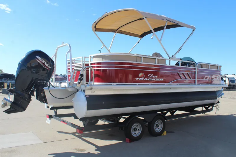 Slide: The Image of 2023 Sun Tracker Party Barge 22 RF DLX pontoon boat with Mercury outboard motor. - 5