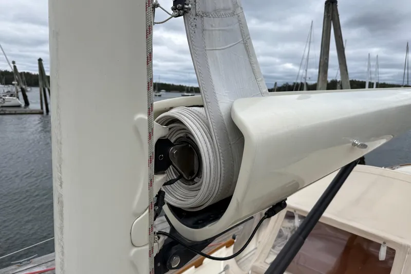 Slide: The Image of Close-up of a 2015 Hinckley DS 42 sailboat's mast and sail furling system. - 29