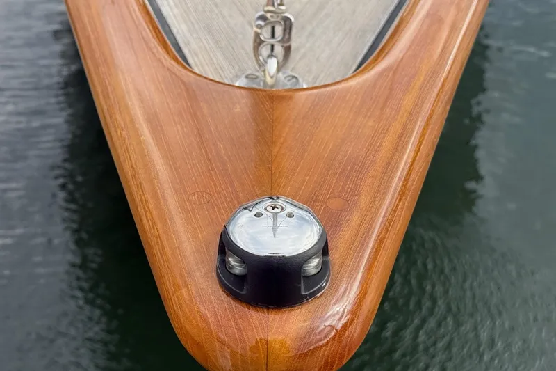 Slide: The Image of Bow of 2015 Hinckley DS 42 yacht with polished wood finish. - 31