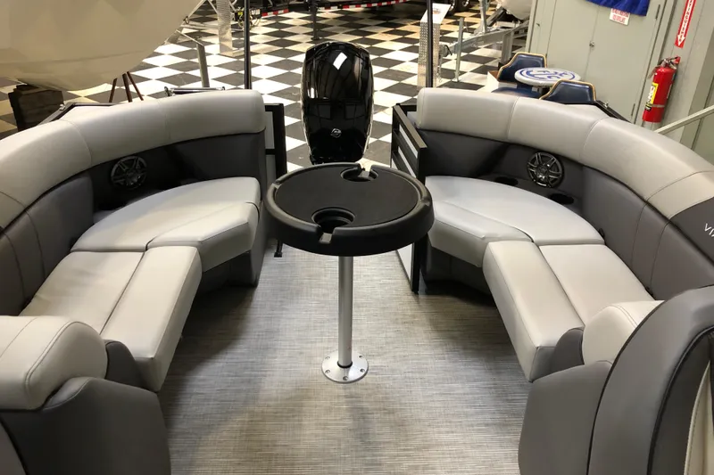 Slide: The Image of Luxurious Viaggio V22U 2026 boat interior with plush seating and central table. - 11