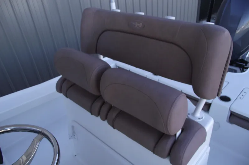Slide: The Image of 2019 Sea Hunt BX 22 BR boat seat with cushioned backrest and armrests. - 23