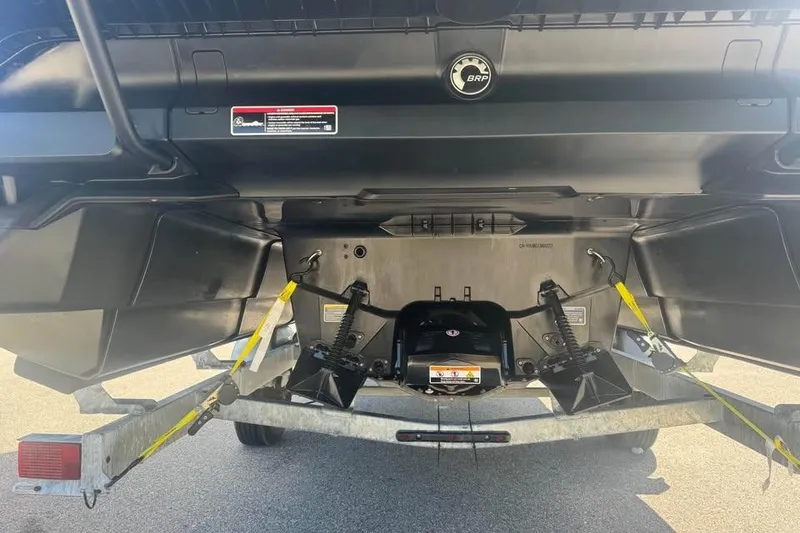 Slide: The Image of 2023 Sea-Doo Switch Cruise 21 rear view on trailer, showcasing hull and components. - 15