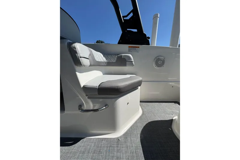 Slide: The Image of 2022 Bayliner VR6 Bowrider OB interior seating with gray upholstery and modern design. - 14