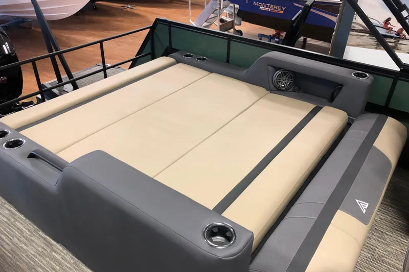 Slide: The Image of Luxurious seating area on 2026 Viaggio X22S boat with cup holders and speaker. - 8