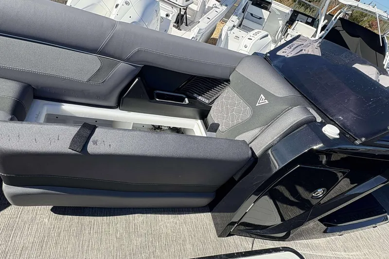 Slide: The Image of Luxurious seating on 2025 Viaggio D26U boat, featuring sleek design and modern upholstery. - 17