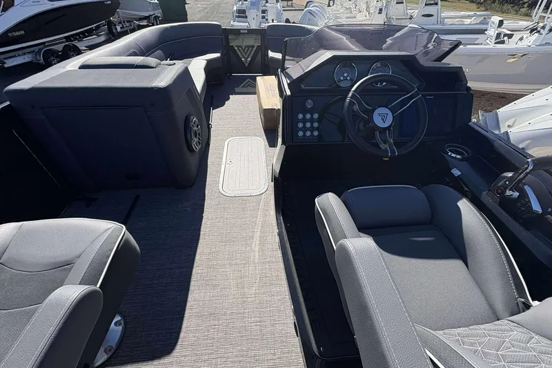 Slide: The Image of Interior of 2025 Viaggio D26U boat with modern seating and steering console. - 6