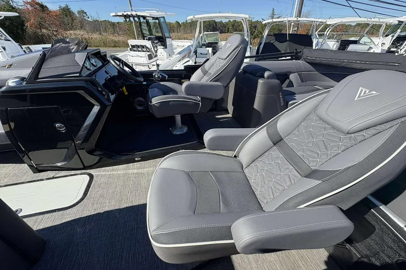 Slide: The Image of Luxurious interior of 2025 Viaggio D26U boat with modern seating and sleek dashboard. - 9