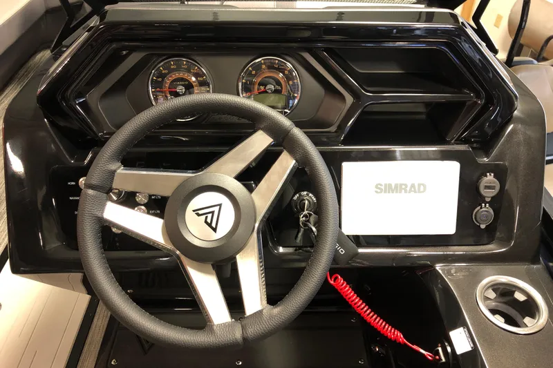 Slide: The Image of Steering console of 2026 Viaggio Z24S with Simrad display and modern gauges. - 12