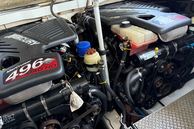 Slide: The Image of Engine compartment of a 2004 Formula 370 Super Sport with twin MerCruiser 496 MAG HO engines. - 37