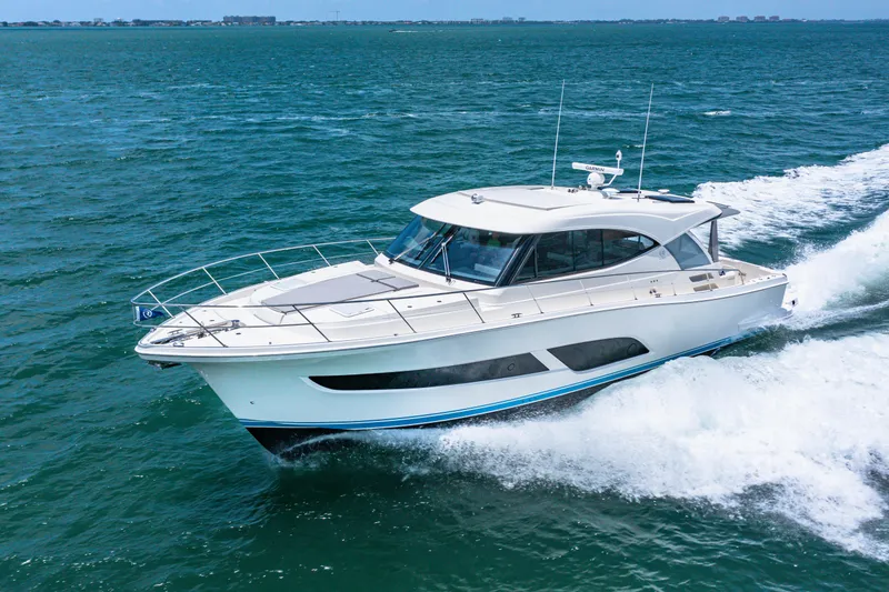 Slide: The Image of 2024 Riviera 505 SUV cruising on open water. - 8