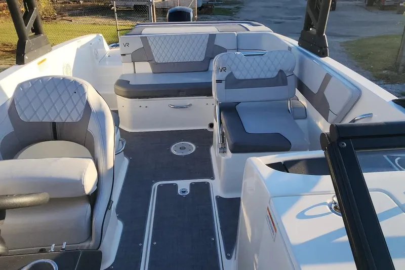 Slide: The Image of 2022 Bayliner VR6 Bowrider OB interior with stylish seating and modern design. - 16