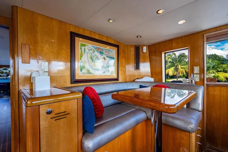 Slide: The Image of Luxurious interior of 2003 Hatteras 75' Cockpit MY yacht with elegant wood finish. - 10
