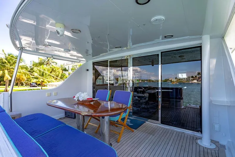 Slide: The Image of Outdoor seating area on a 2003 Hatteras 75' Cockpit MY yacht with ocean view. - 25