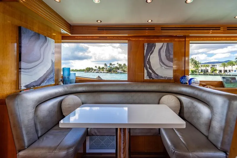 Slide: The Image of Luxurious interior of 2003 Hatteras 75' Cockpit MY yacht with elegant seating and scenic view. - 7