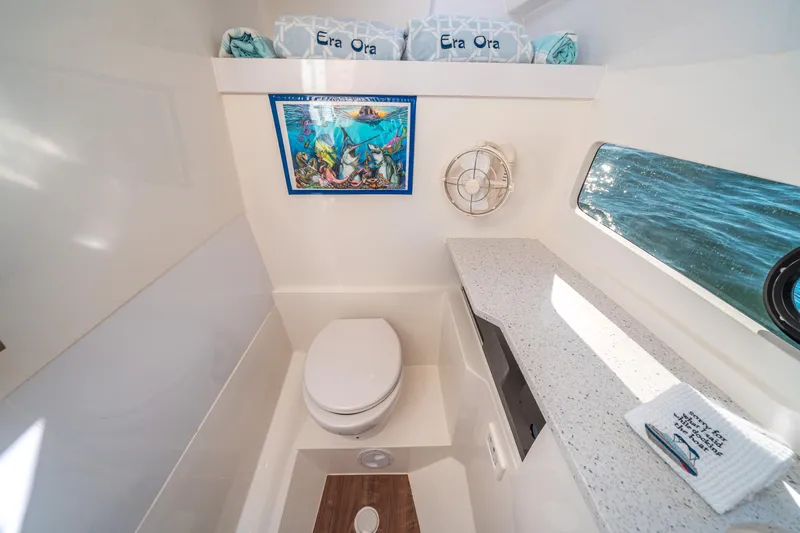Slide: The Image of Luxurious bathroom in 2022 Aquila 32 Sport yacht with modern amenities and ocean view. - 29