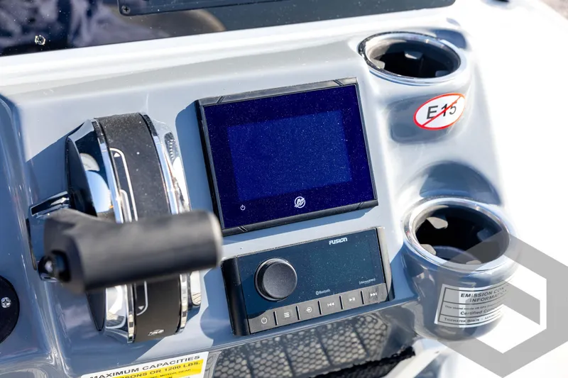 Slide: The Image of 2026 Tidewater 2110 Bay Max boat console with controls and display screen. - 58