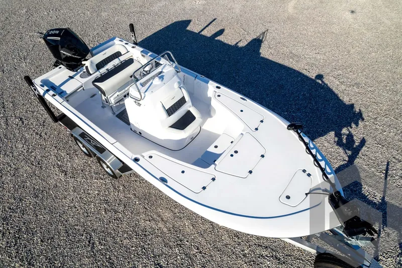Slide: The Image of 2026 Tidewater 2110 Bay Max boat on trailer, parked on gravel surface. - 77