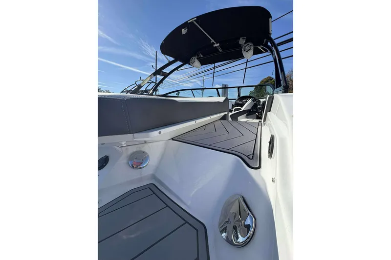 Slide: The Image of 2023 Monterey 238SS Super Sport boat interior with sleek seating and modern design. - 20